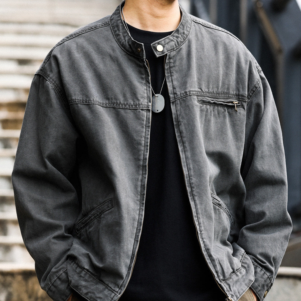 Vintage stand up collar Detroit jacket men's slightly wide canvas vint