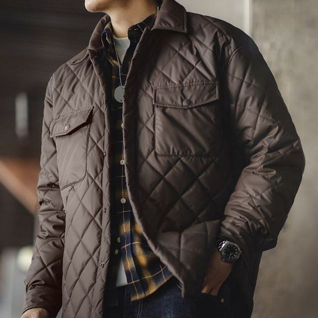 Maden Vintage Quilted Diamond Plaid Jacket Cotton Loose Lapel Warm Cotton Coat Jacket