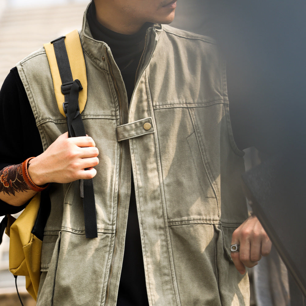 Tactical large pocket vest men's outdoor loose camping without camisole sports fishing suit