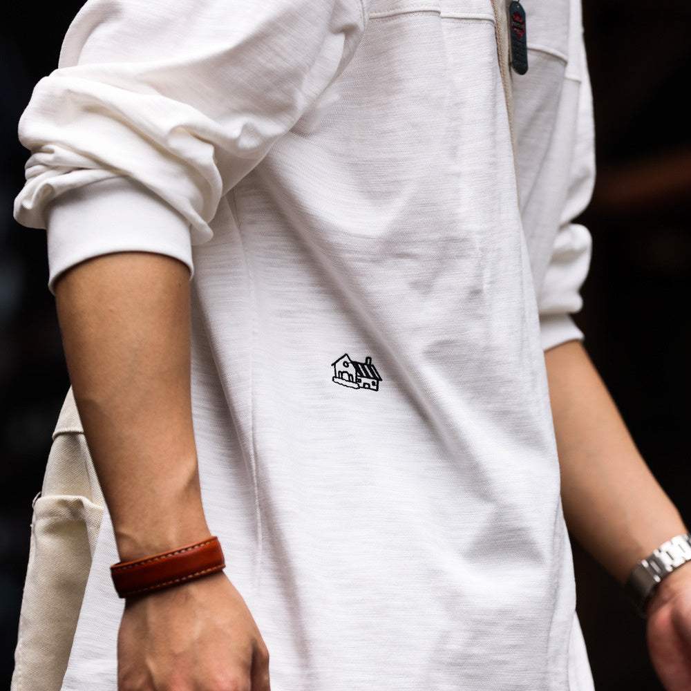 Casual 300g bamboo yarn long sleeved T-shirt with men's texture splicing design embroidered base shirt