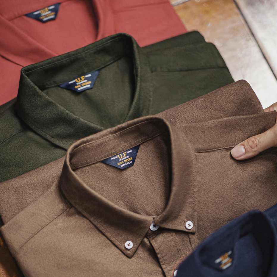 American Casual Solid Color Oxford Spinning Shirt Long Sleeve Cotton Oxford Thin Shirt