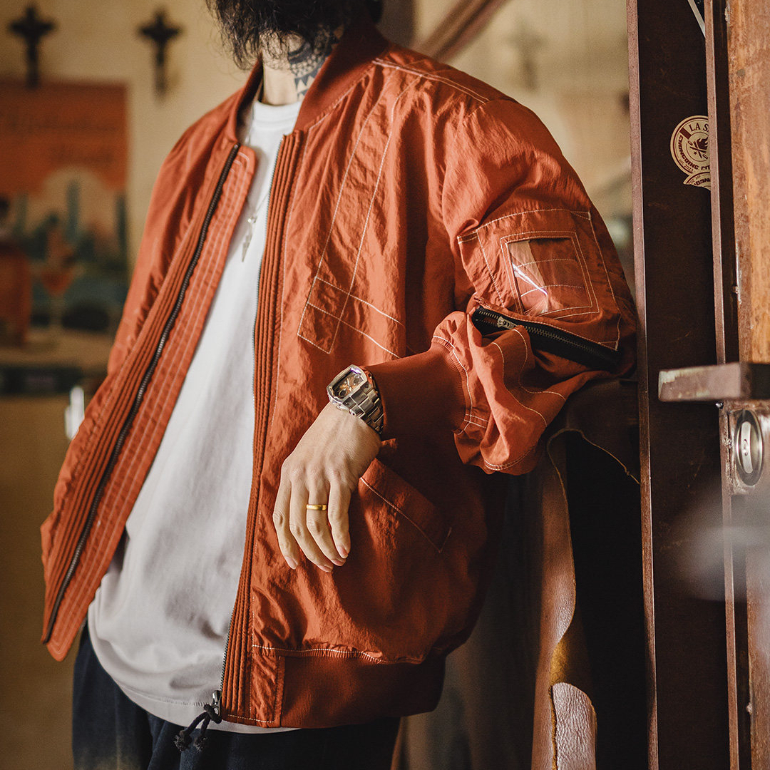 American Thin Men'S Red Bomber Pilot Jacket