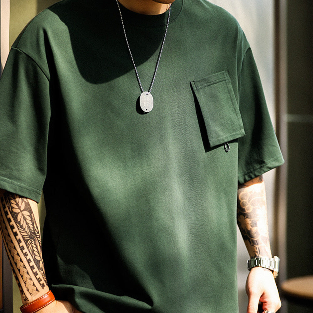 American casual pocket men's 260G round neck outdoor T-shirt