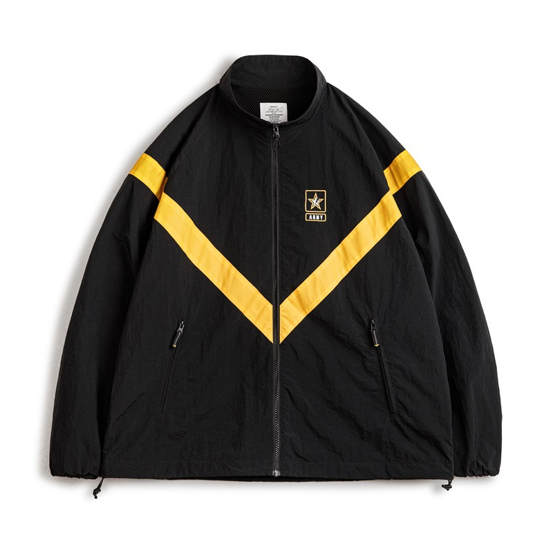 Maden Retro ARMY Training Jacket, IPFU Sports Contrast Loose Stand up Collar Jacket