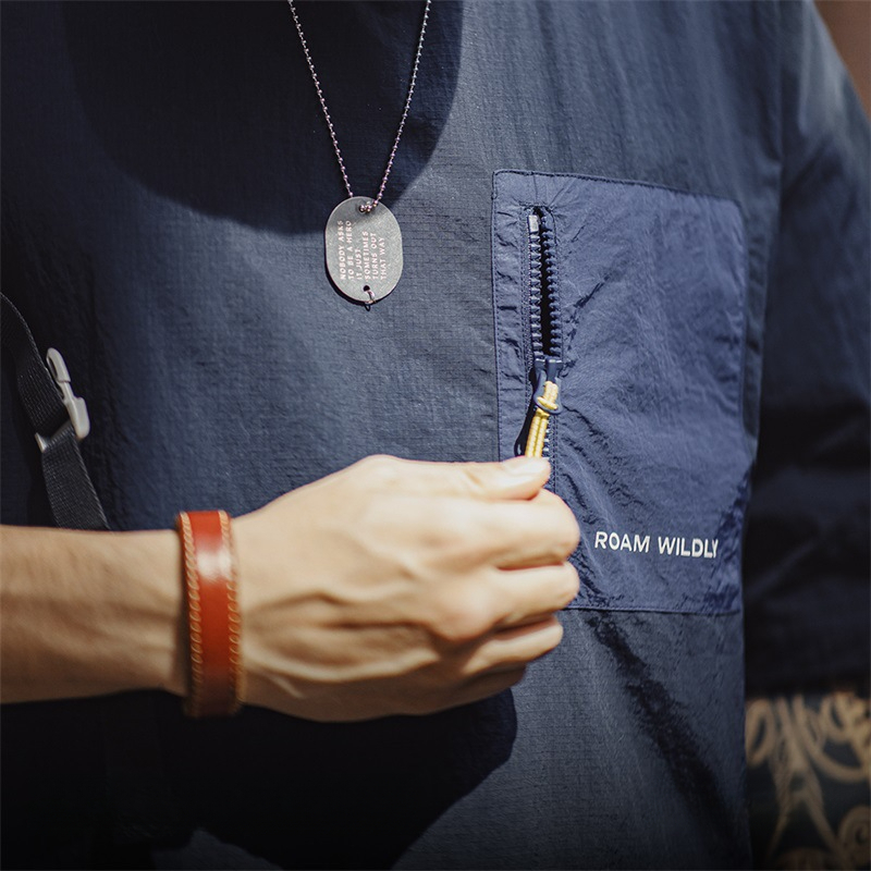 Maden Mountain outdoor thin pocket patchwork shoulder nylon breathable half sleeved T-shirt