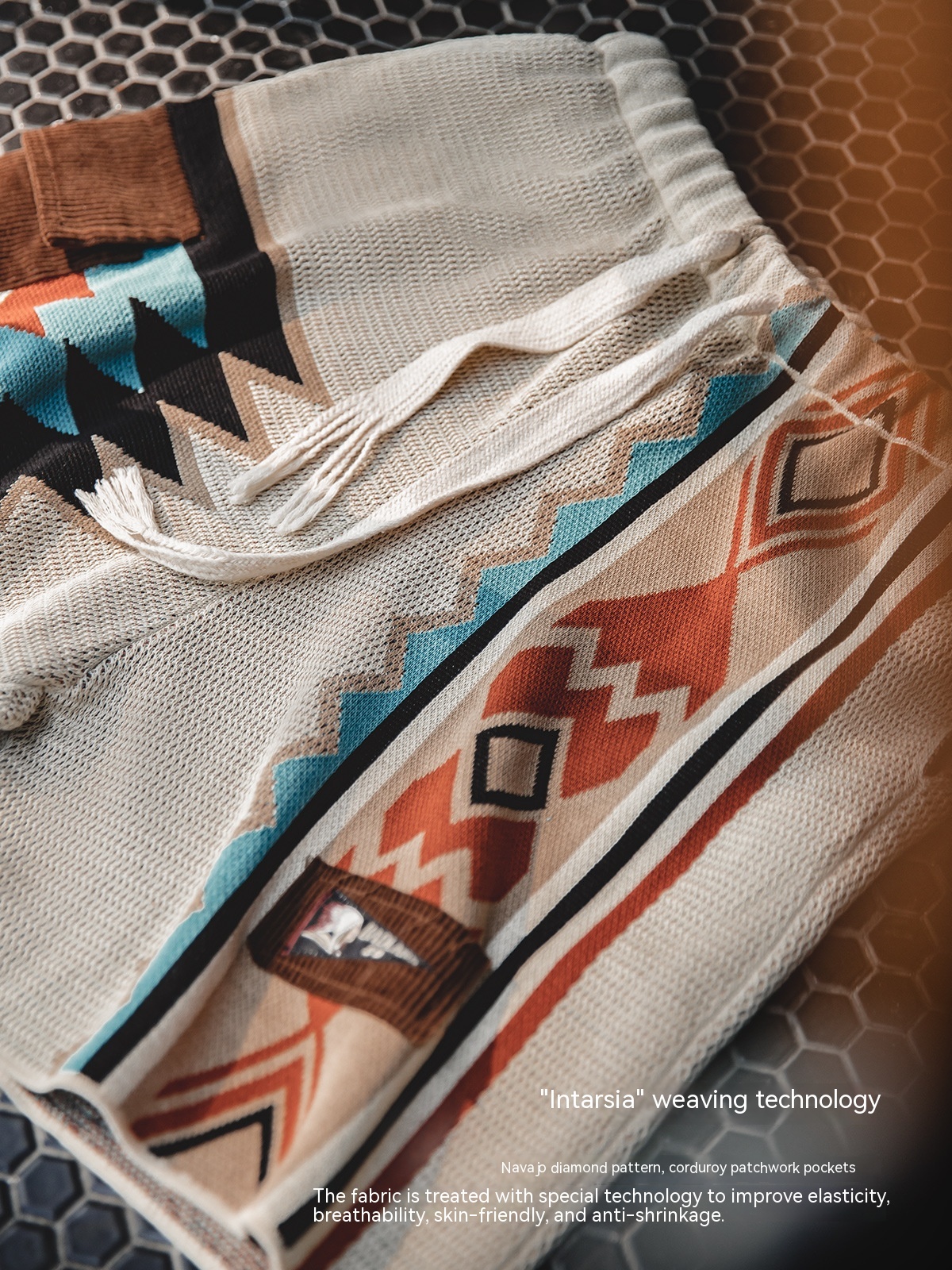 Maden Retro Navajo Knitted Shorts with Contrast Embroidered Five-inch Guards