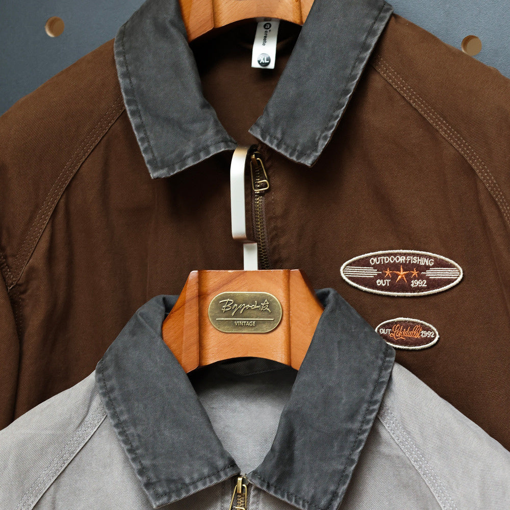 Detroit jacket silhouette washed off pure cotton lapel contrasting casual loose jacket