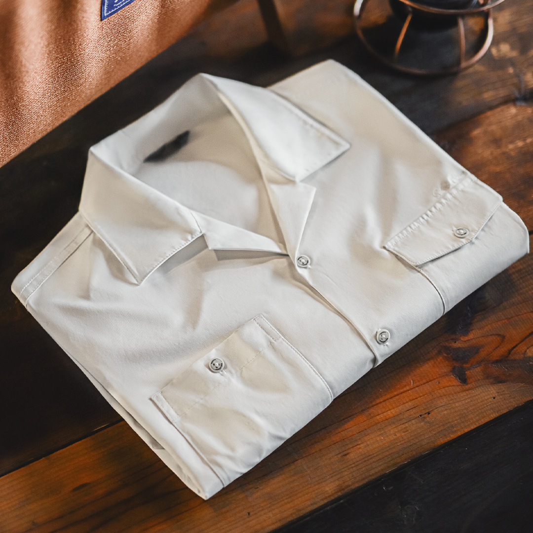 American retro printed Cuban collar loose white casual long sleeved shirt