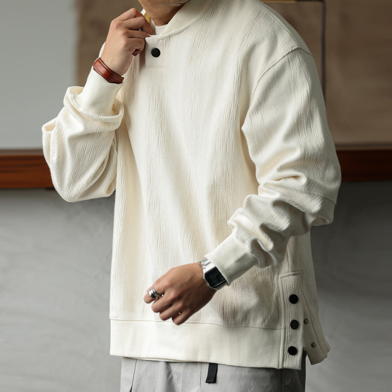 Casual Heavyweight Jacquard Textured Sweatshirt Loose Design Loose Baseball Neck Pullover Sweatshirt