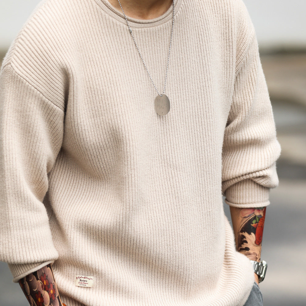 800g thick needle pineapple knit sweater with core spun yarn, lazy wind and sand apricot colored sweater