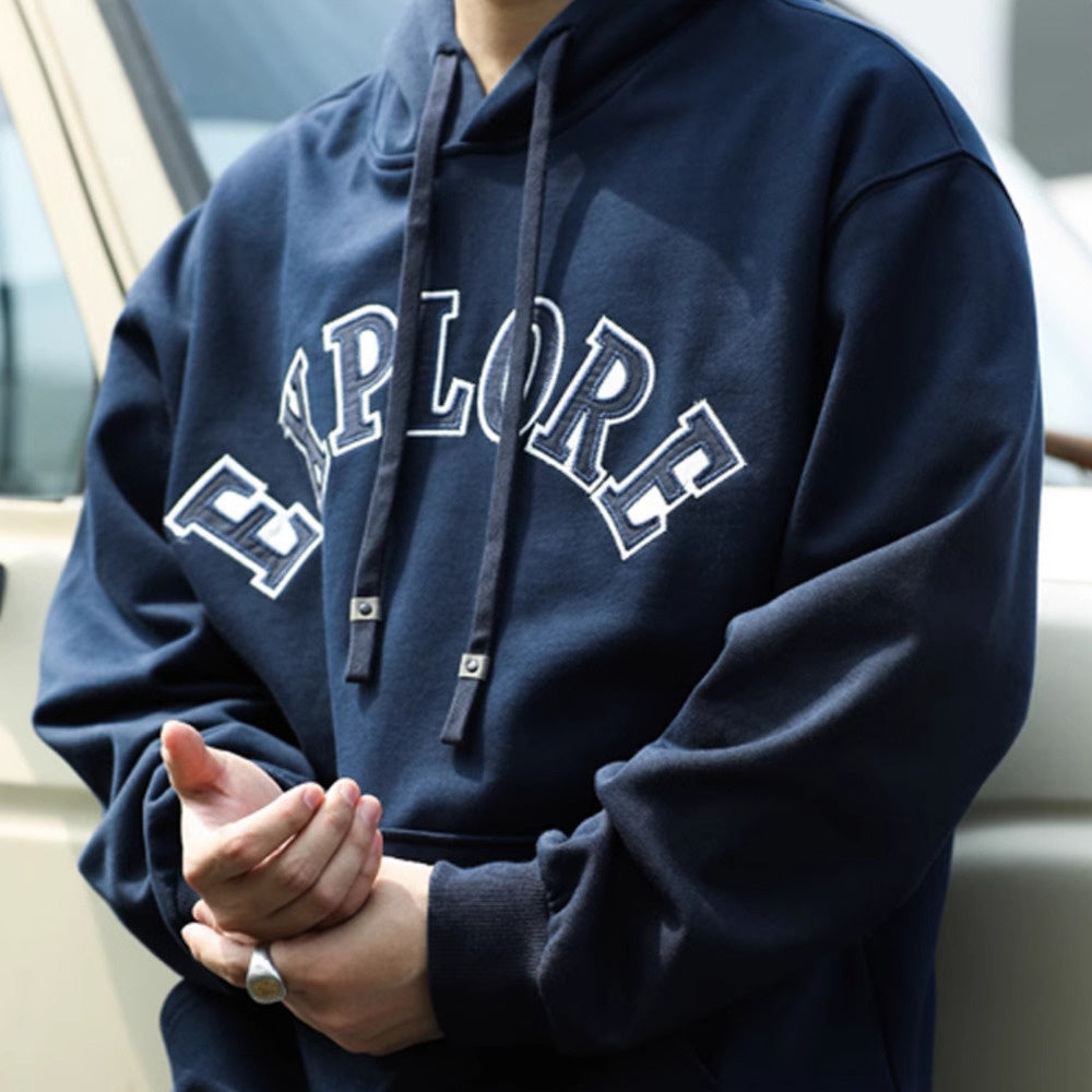 BGYO casual 380g pure cotton hooded sweatshirt men's loose embroidered couple hoodie jacket