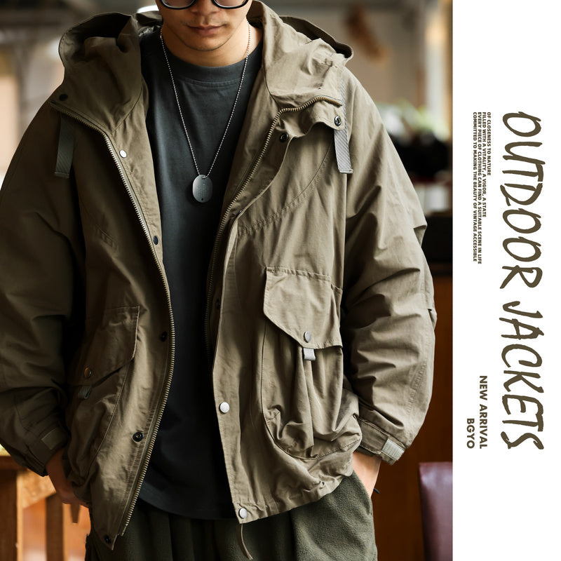 Retro mountain style workwear jacket, loose sports large pocket windpr