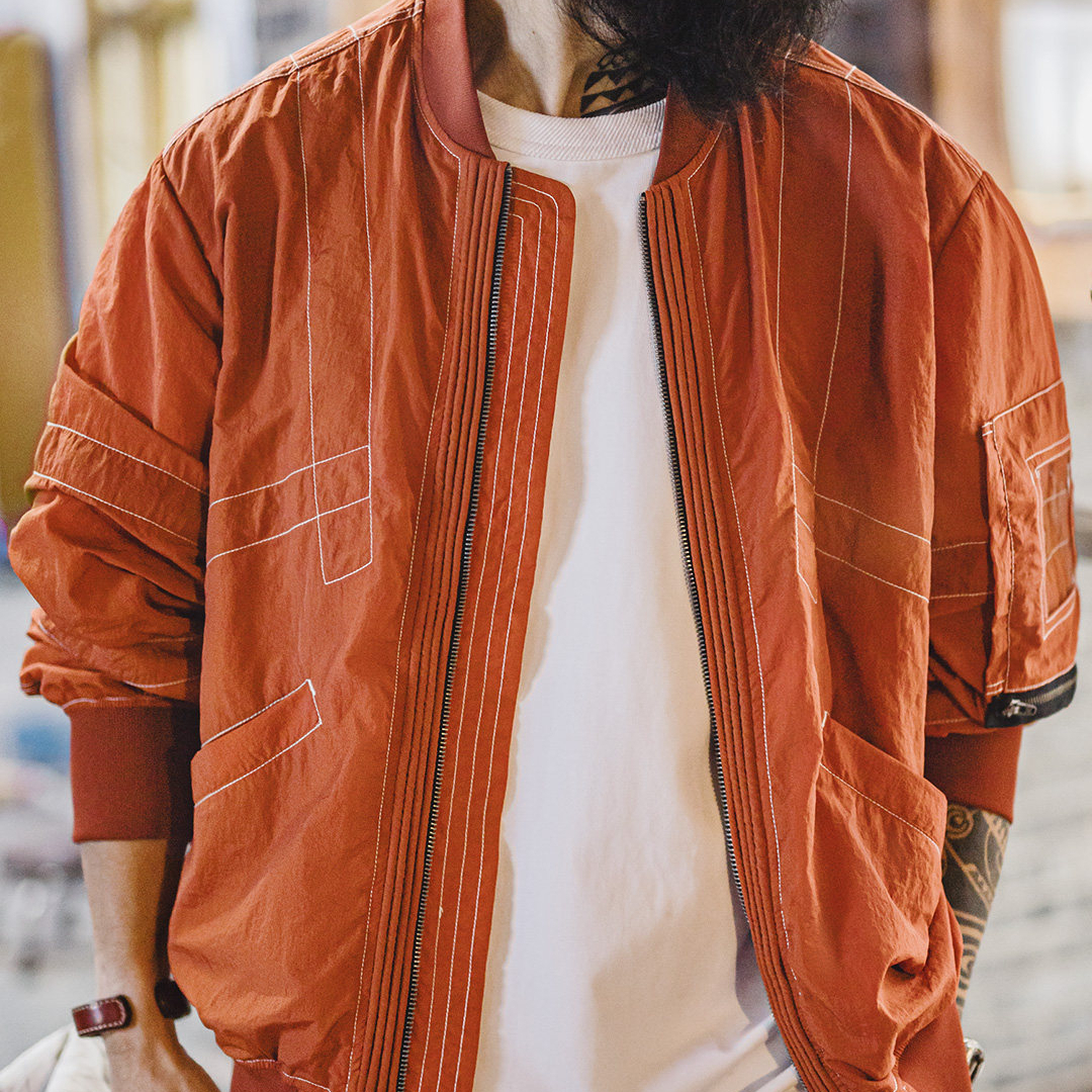 American Thin Men'S Red Bomber Pilot Jacket