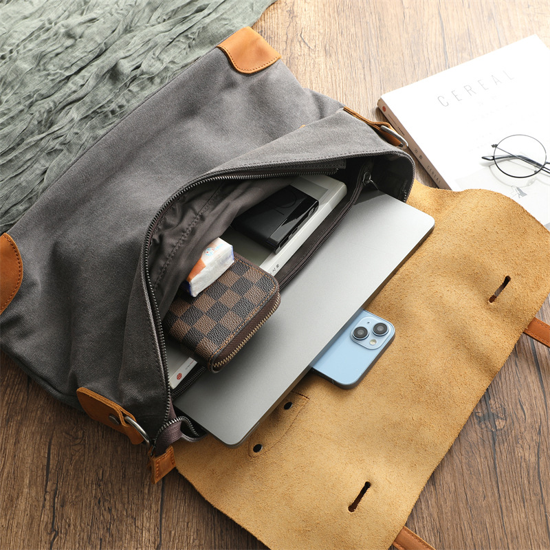 Men's retro casual large capacity hand-held canvas travel crossbody bag