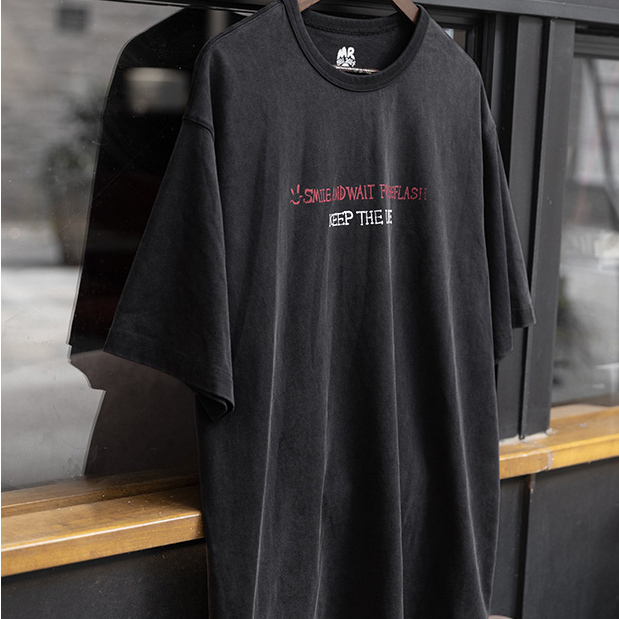 American retro washed letter printed casual loose short sleeved T-shirt