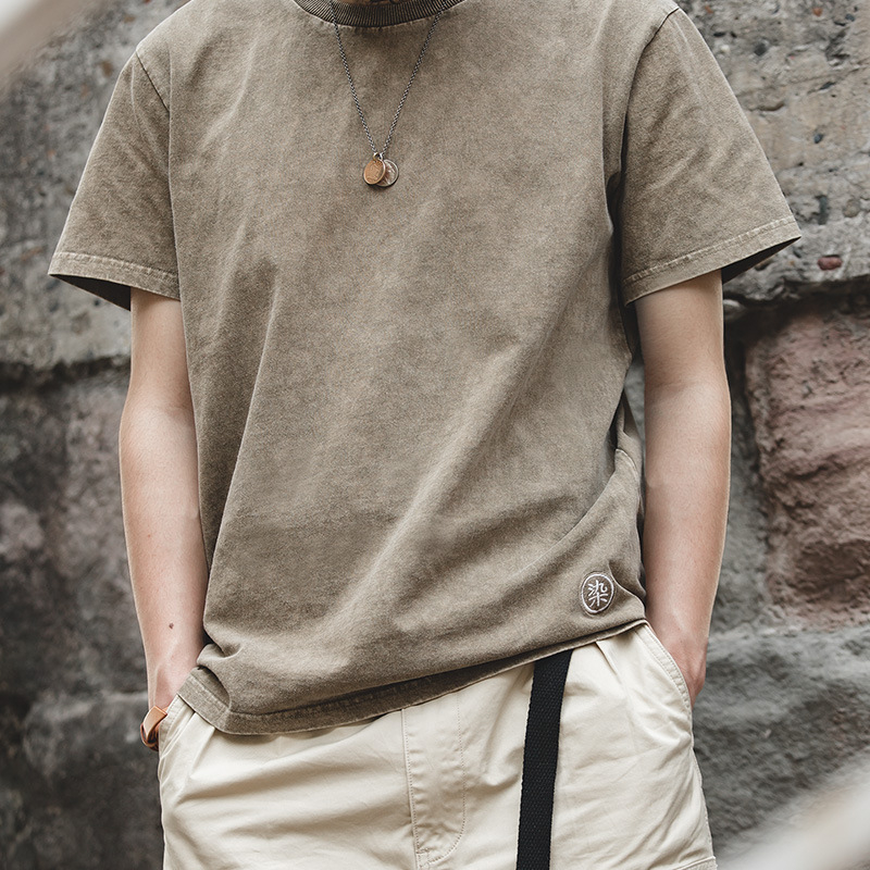 Summer vintage batik khaki casual half sleeved short sleeved base shirt