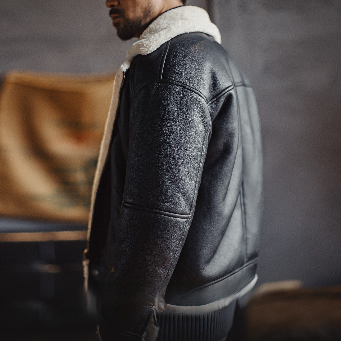 American G1bomber Imitation Lamb Fleece Lychee Pattern Warm Jacket