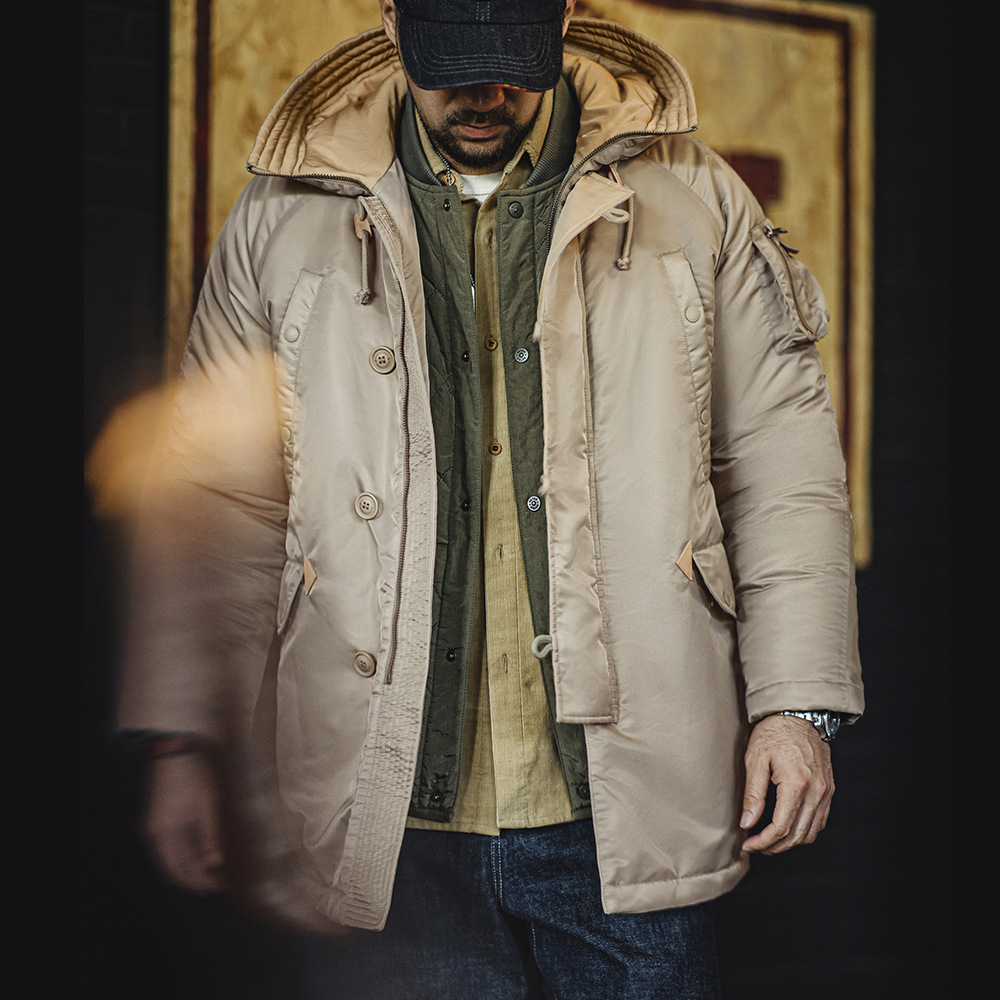 Madden Workwear American N3B Pilot Jacket Cotton-Padded Military Style Thick Mid-Length Hooded Jacket Men's Autumn and Winter