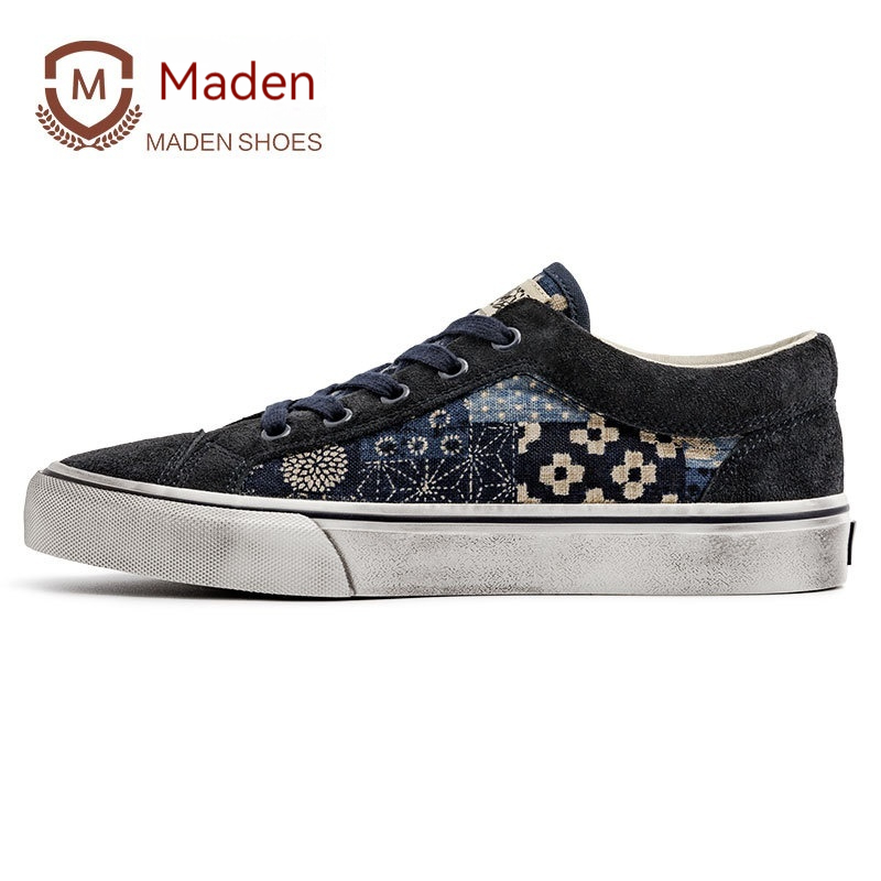 Maden Retro canvas shoes, cashew flower board shoes, trendy antique printed low cut casual student shoes