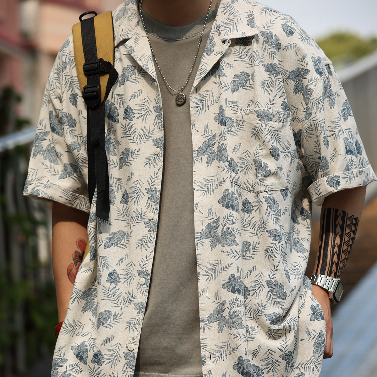 American casual Cuban collar linen summer retro vacation style T-shirt