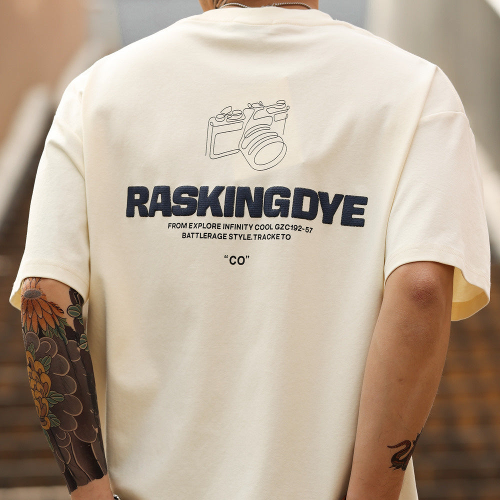 American casual printed 210G Men's loose cotton short sleeved T-shirt