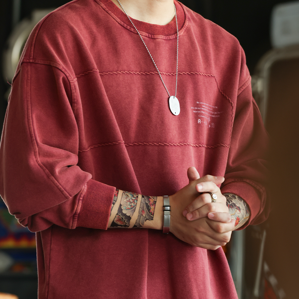 American Retro 320g Washed Vintage Men'S 3D Embroidered Round Neck T-Shirt