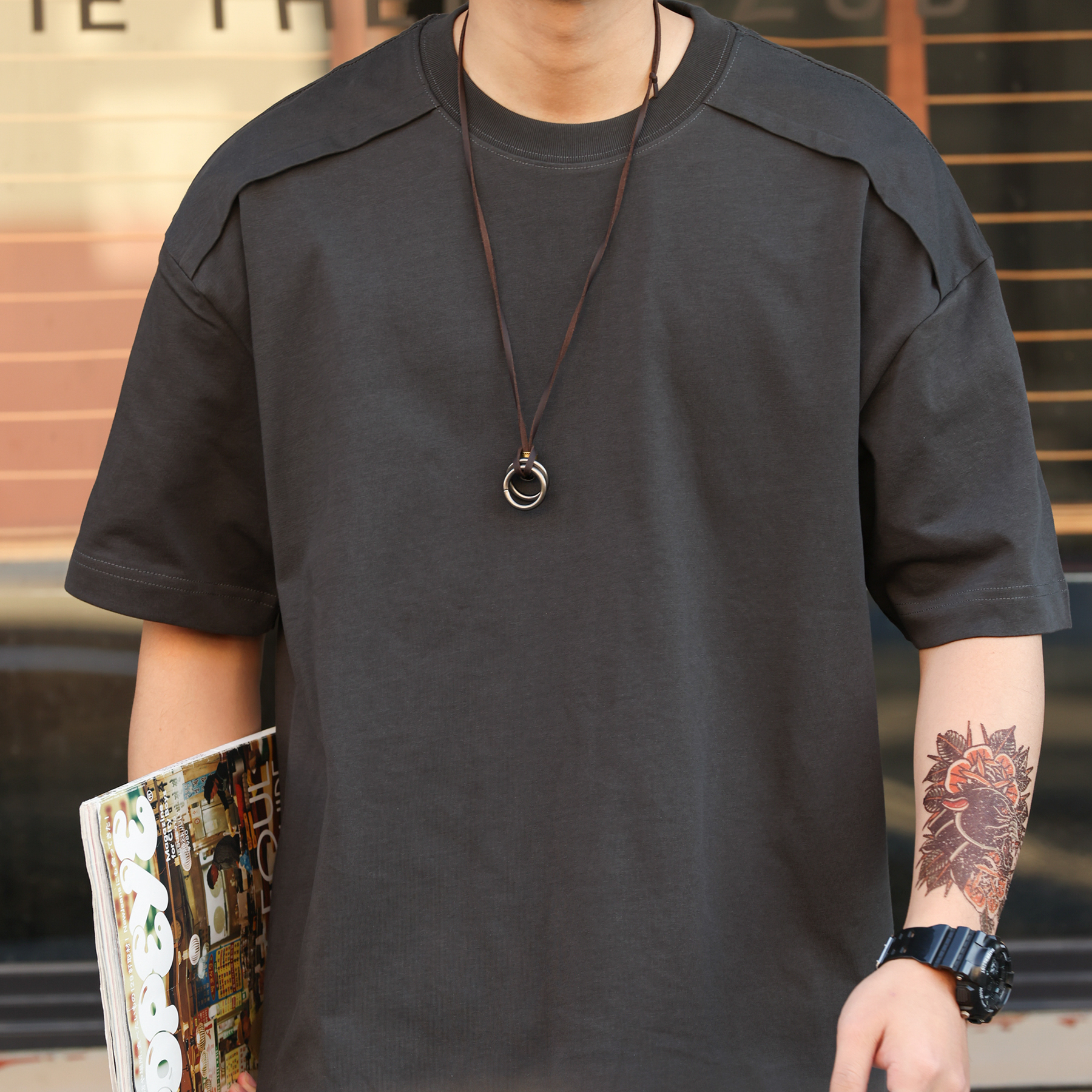 American style splicing cut MEN'S loose cotton casual short sleepshirts T-shirt