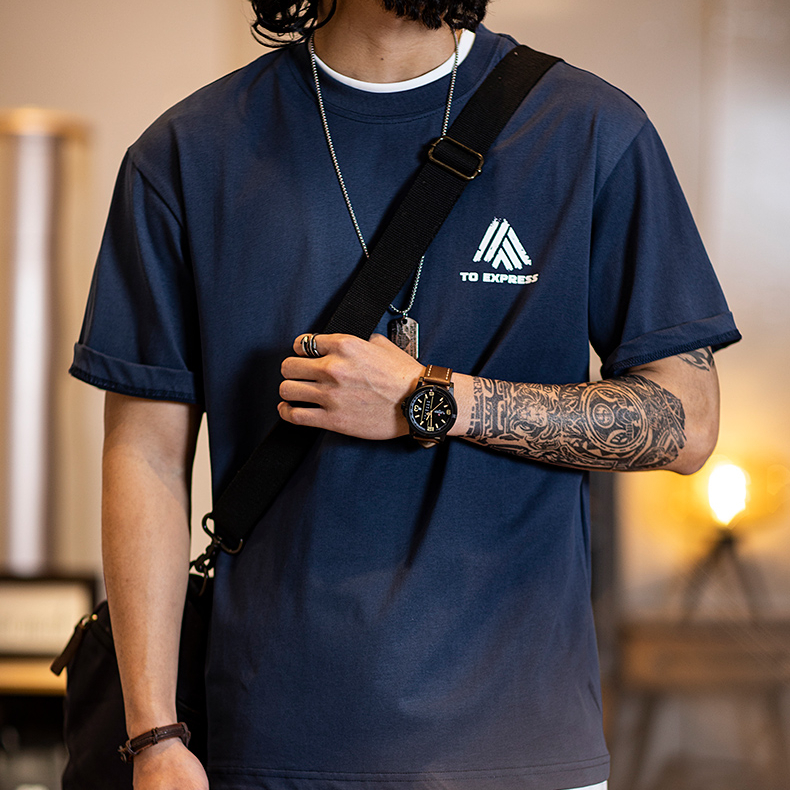 American casual printed men's summer cotton loose round neck short sleeved T-shirt