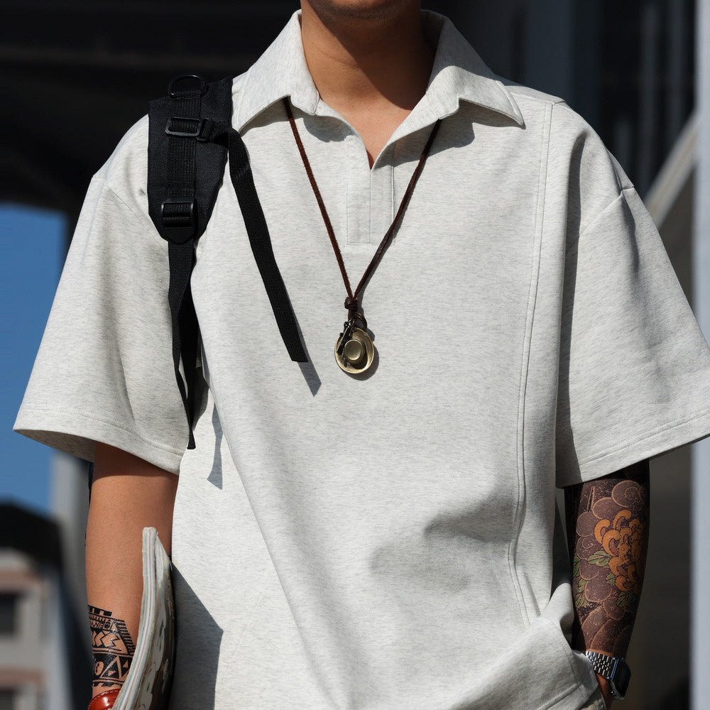 American retro men's gray casual short sleeved polo shirt