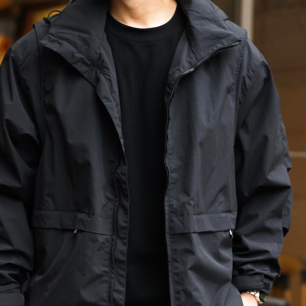 Leisure outdoor waterproof jacket, men's detachable sleeves, hooded mountaineering jacket