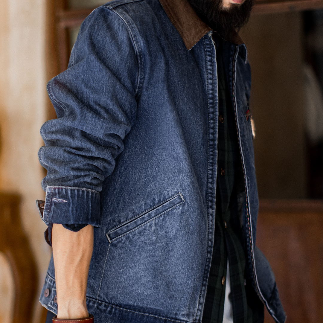 American Retro Washed Denim Detroit Jacket Vintage Distressed Coat