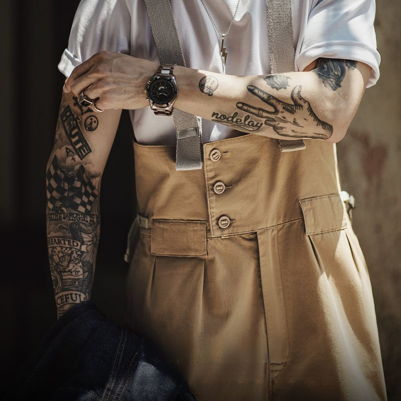 American Amikaji Retro Loose BF Straight Strap Pants Casual Strap Long Pants