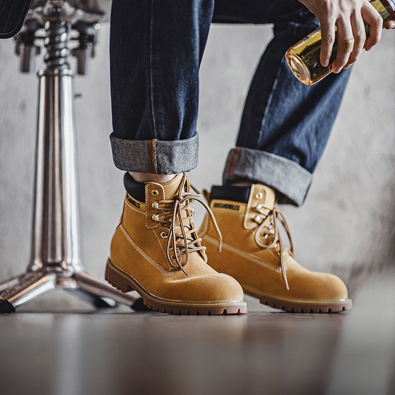 Maden autumn big yellow boots, casual mid help, Martin boots, outdoor hiking boots, retro workwear boots