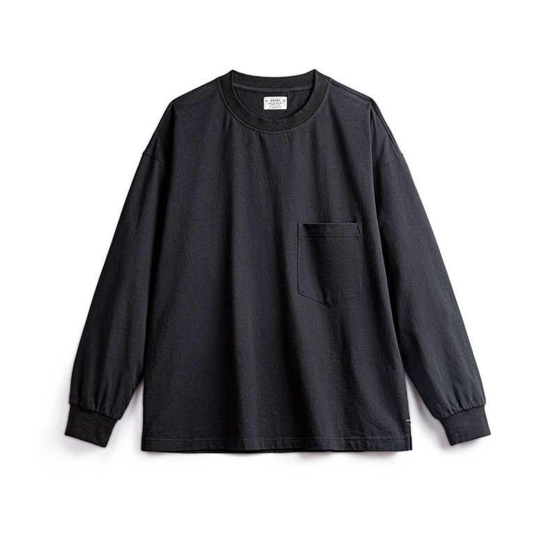 Maden casual solid color pocket long sleeved T-shirt Cityboy loose cotton inner bottom shirt