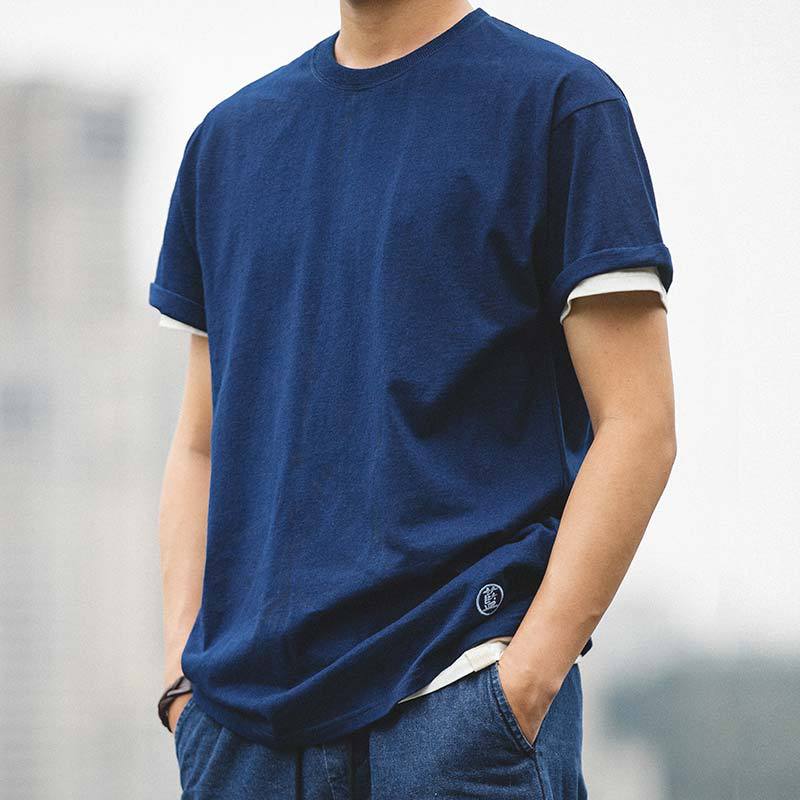 Maden solid color T-shirt for men's summer breathable short sleeved Amikaki retro casual bottom shirt