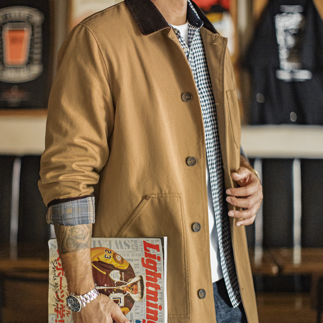 American Retro Michigan Khaki Barn Style Mid Length Jacket