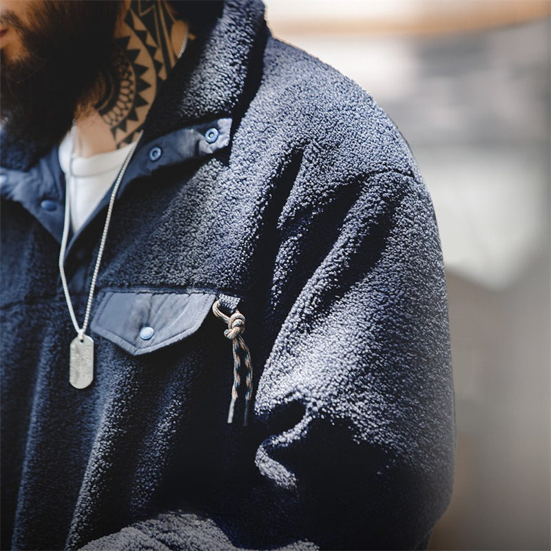 Maden Casual Half Cardigan Fleece Sweater Stand Collar Polar Fleece Pullover Warm Coat