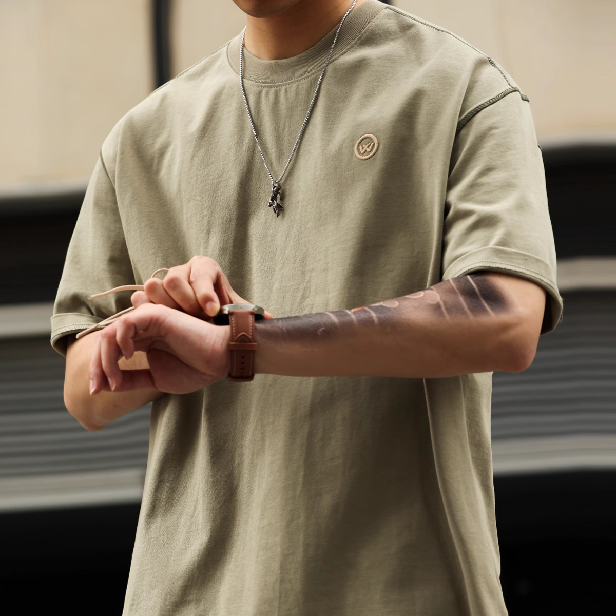 Summer American 300g pure cotton men's casual embroidered T-shirt