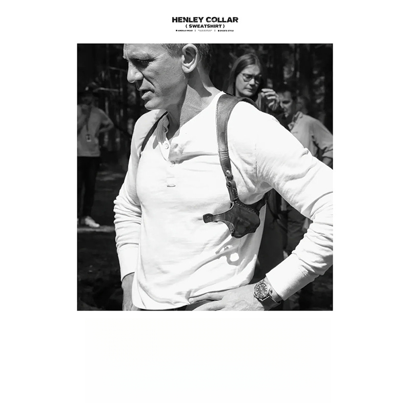 Maden casual Henry collar woolen hoodie gray cleanfit long sleeved base sweater