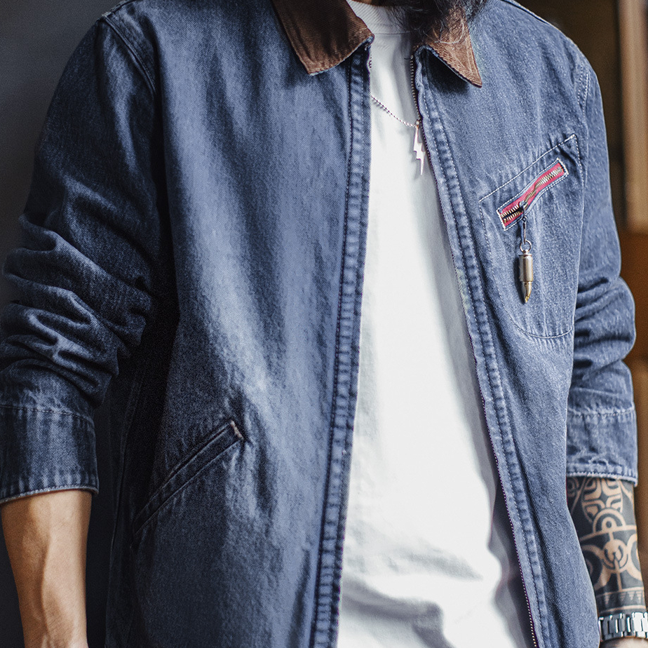 American Retro Washed Denim Detroit Jacket Vintage Distressed Coat