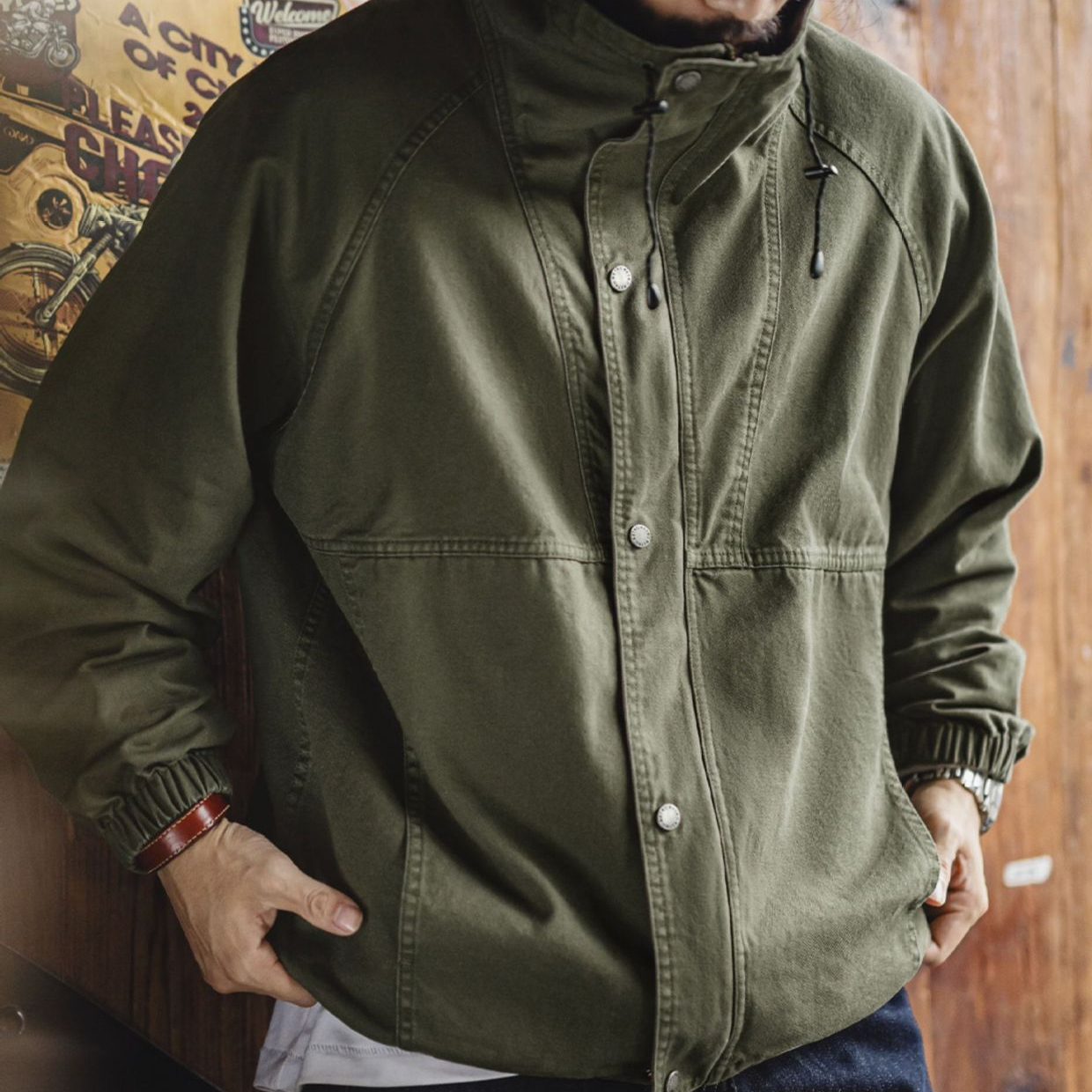 American Retro Stand Up Collar M65 Windproof Silhouette Military Green Vintage Jacket