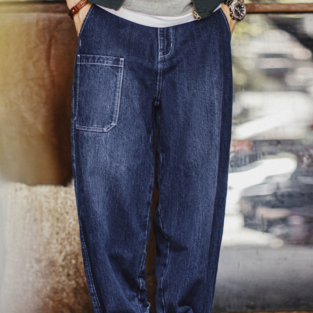 American Bamboo Men's Washed Blue Straight Leg Casual Jeans