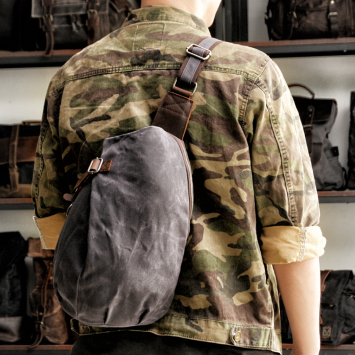 Retro men's waterproof waxed casual canvas crossbody bag