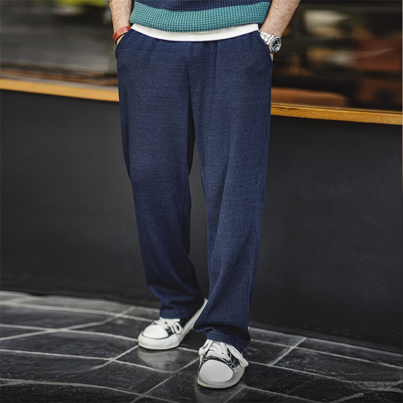 Maden retro knitted drape waffle guard pants with texture and loose straight leg casual pants