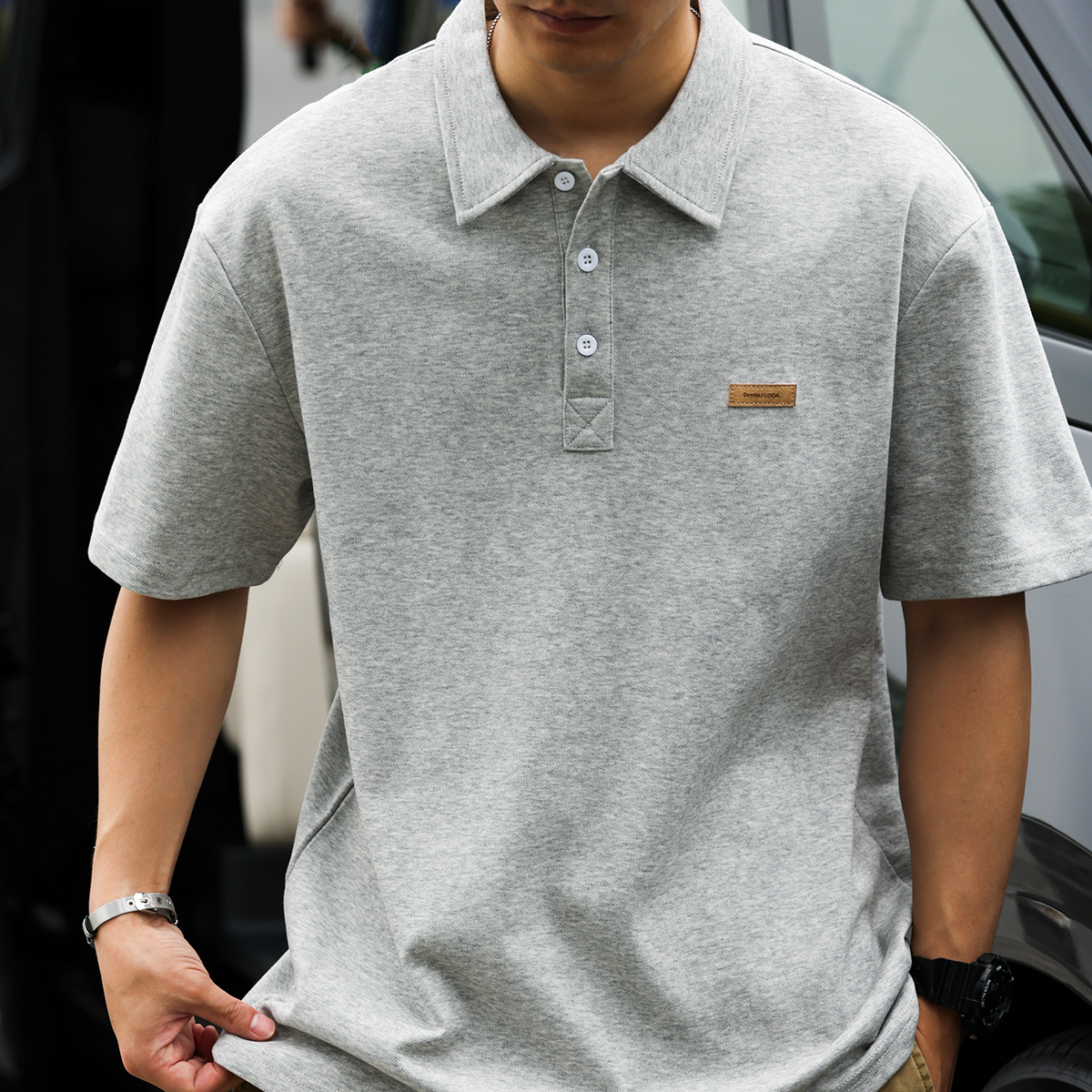 Summer Japanese men's loose collared casual short sleeved polo shirt