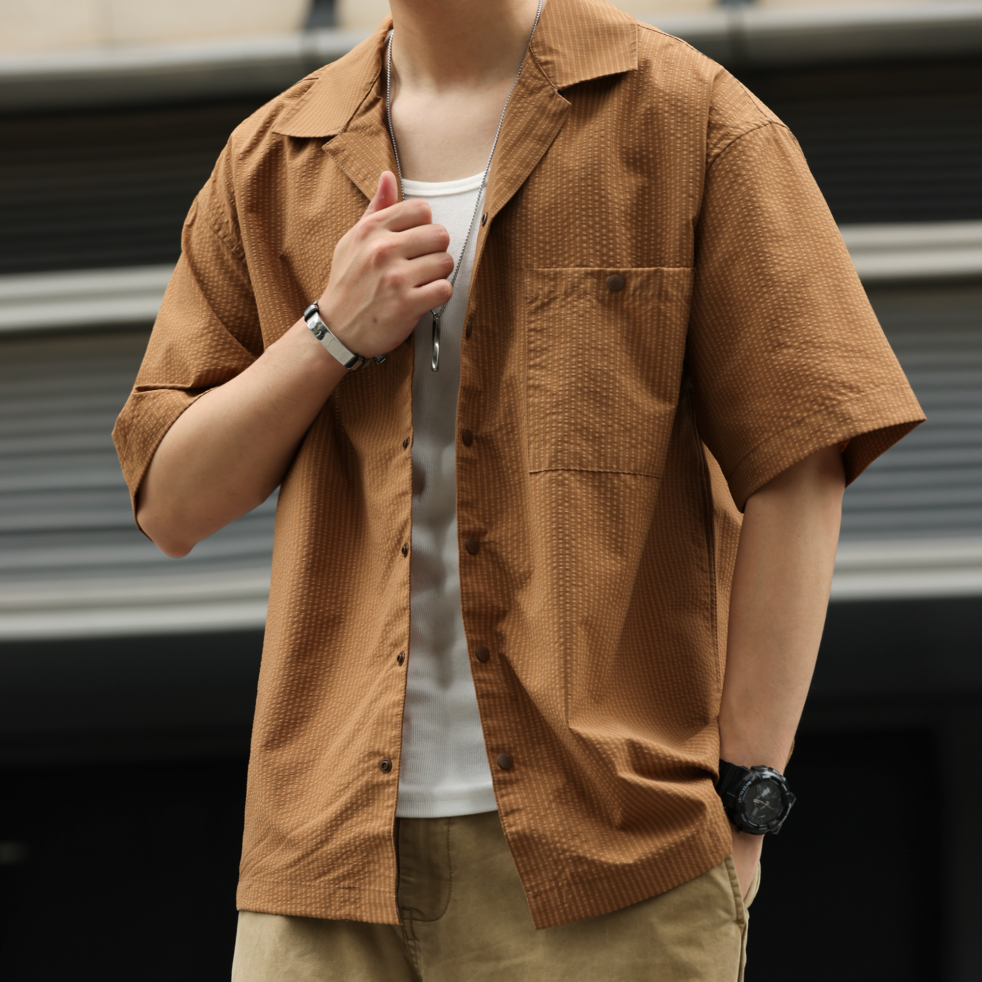 American style 120g plaid men's cool quick drying breathable shirt