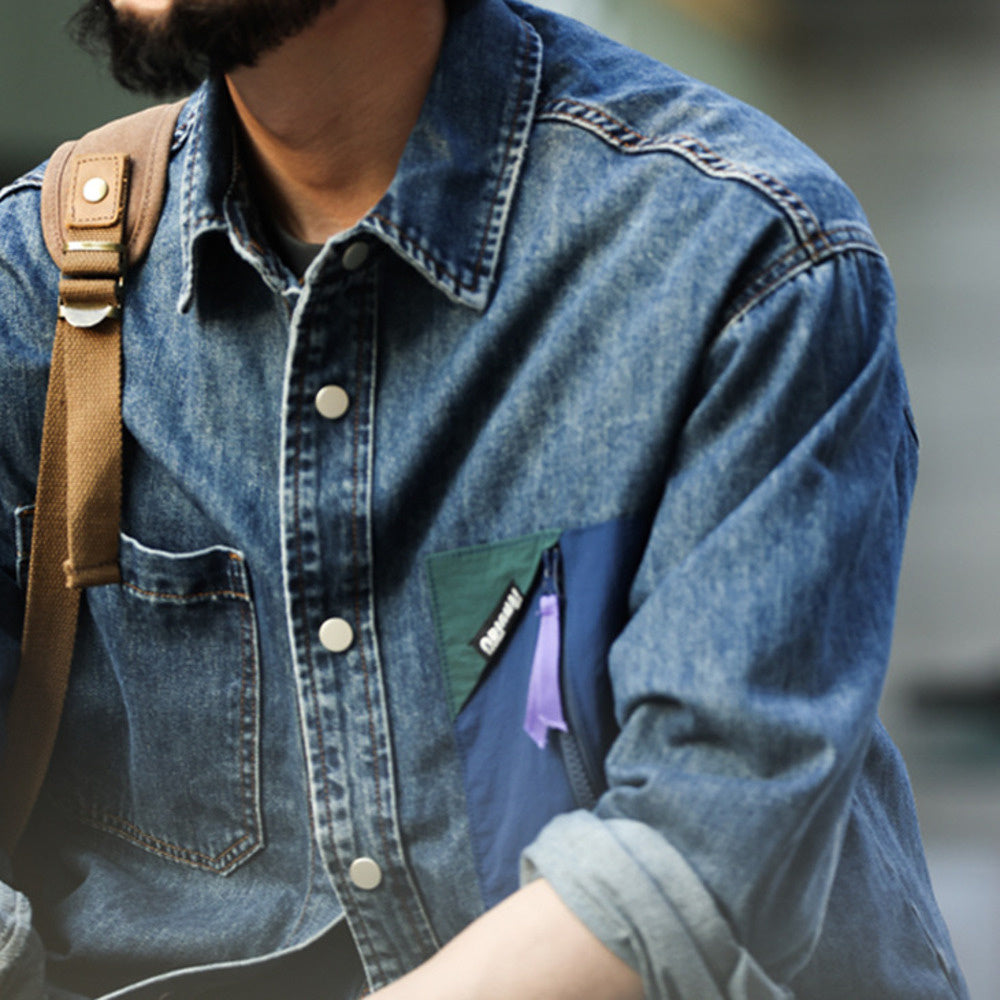 Sailuo Textile Denim Outdoor Color Contrast Splicing Pocket workwear Shirt Jacket