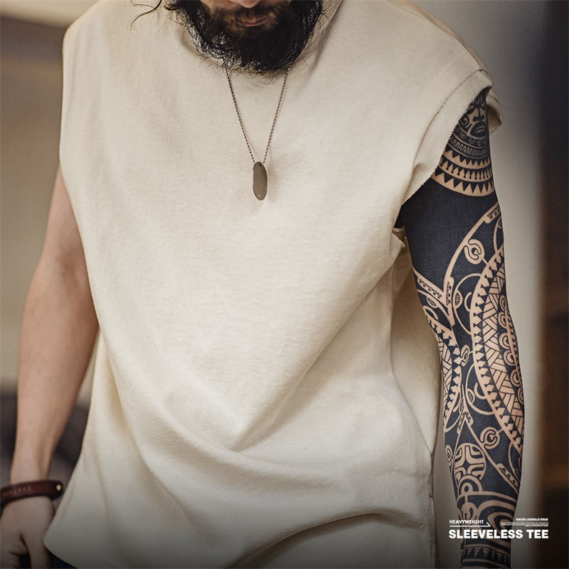 Maden Cotton Seed Shell Heavyweight Knitted Wide Shoulder Sports Pure Cotton Sleeveless T-shirt