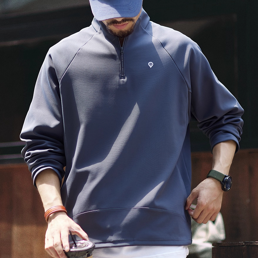 Stand Up Windproof Half Zipper Men'S 2025 Autumn New Loose Cityboy Shoulder Sweatshirt