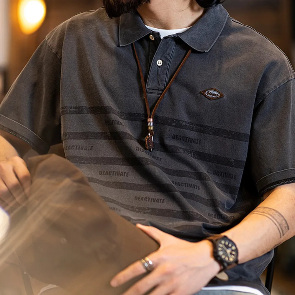 American striped printed men's summer pure cotton retro polo shirt
